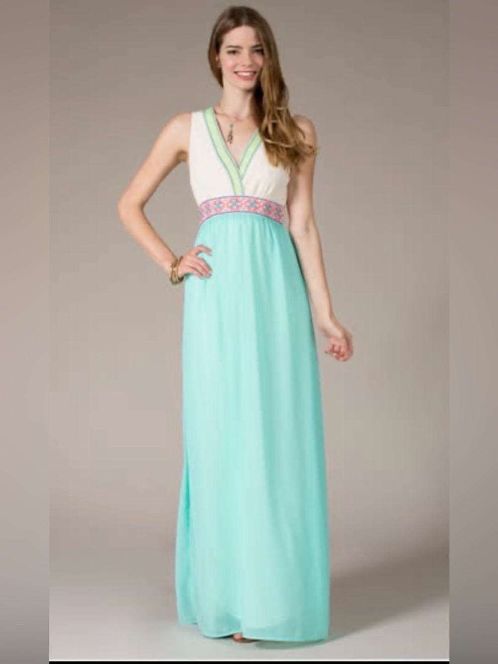 Flying Tomato Boho Maxi Dress Sleeveless V-Neck Mint Cream